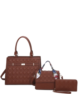 3in1 Fashion Satchel Bag with Mini Bag and Wallet Set DO-2342-T3 BROWN
